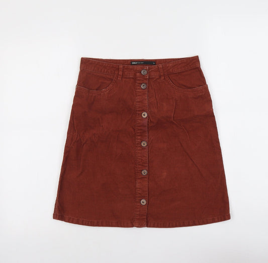 Only Womens Red Cotton A-Line Skirt Size 6 Button