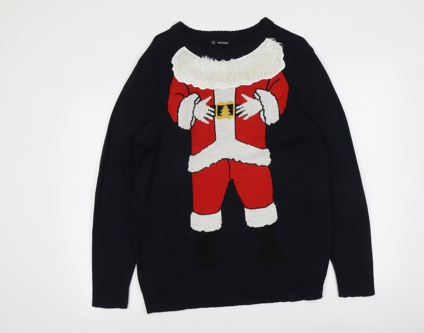 Avenue Mens Beige Round Neck Acrylic Pullover Jumper Size M Long Sleeve - Santa Claus Christmas