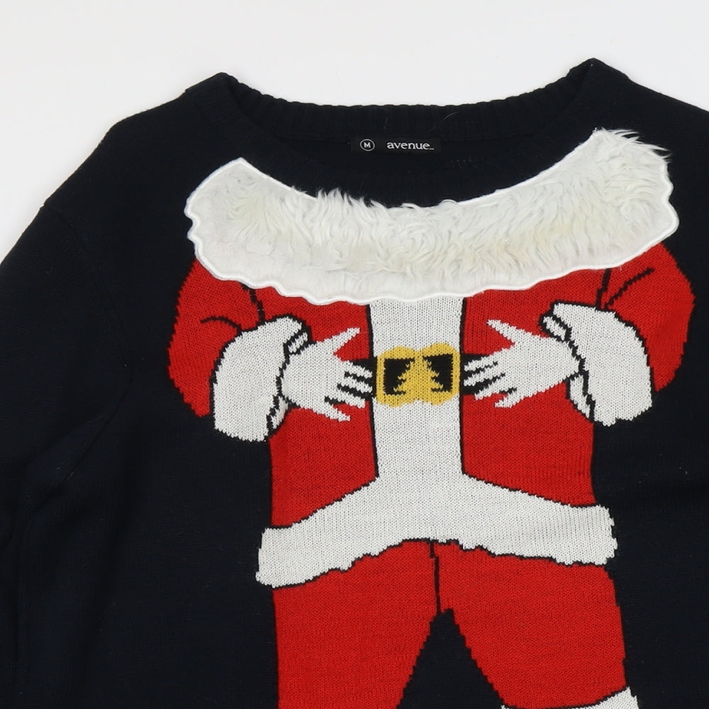 Avenue Mens Beige Round Neck Acrylic Pullover Jumper Size M Long Sleeve - Santa Claus Christmas