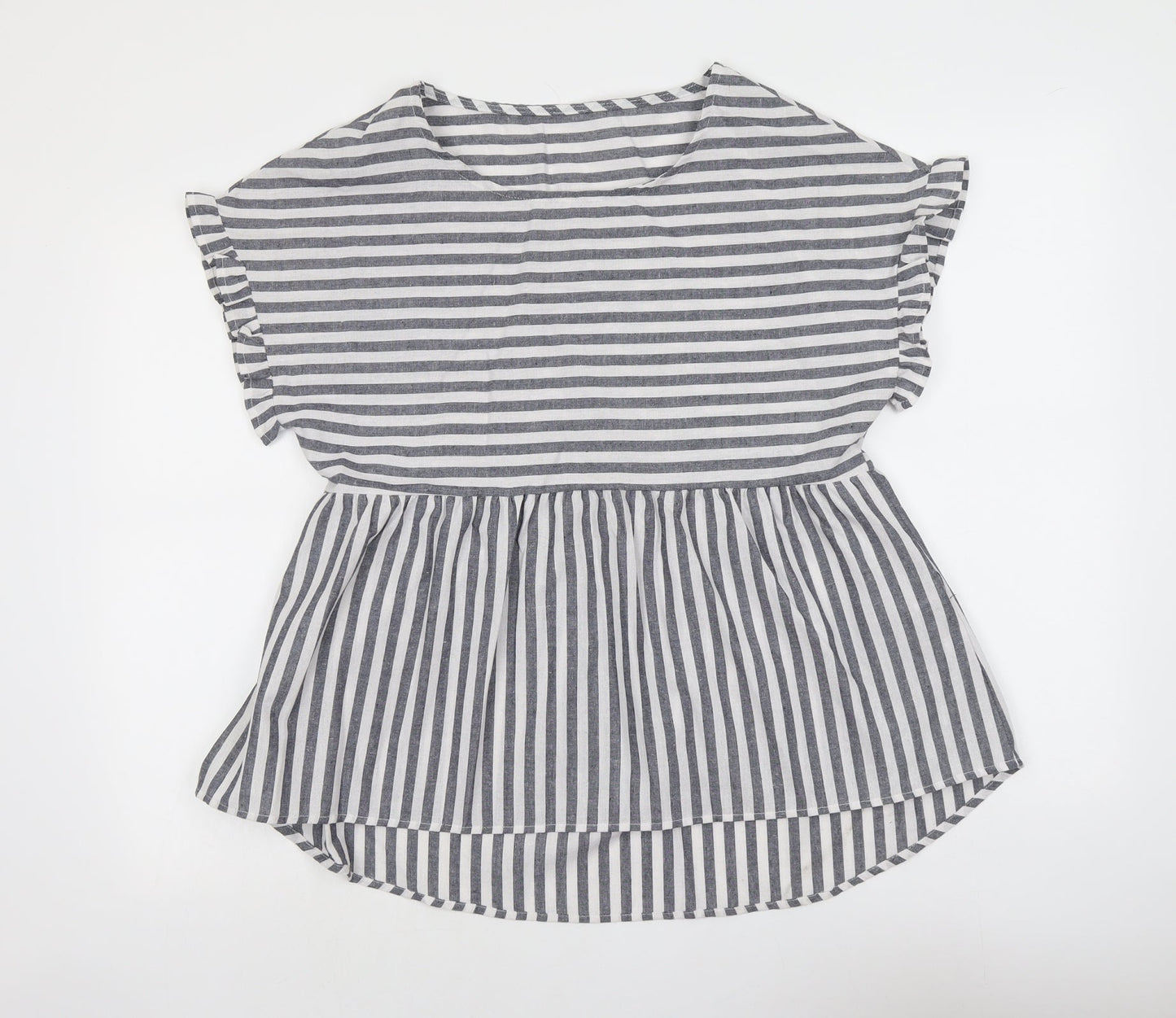 SheIn Womens Grey Striped Polyester Basic Blouse Size M Round Neck