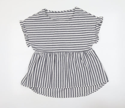 SheIn Womens Grey Striped Polyester Basic Blouse Size M Round Neck