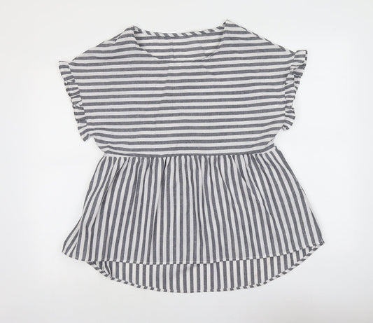 SheIn Womens Grey Striped Polyester Basic Blouse Size M Round Neck