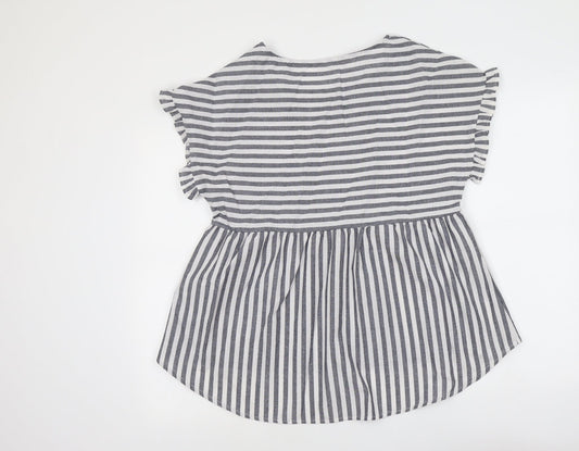 SheIn Womens Grey Striped Polyester Basic Blouse Size M Round Neck