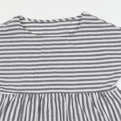 SheIn Womens Grey Striped Polyester Basic Blouse Size M Round Neck