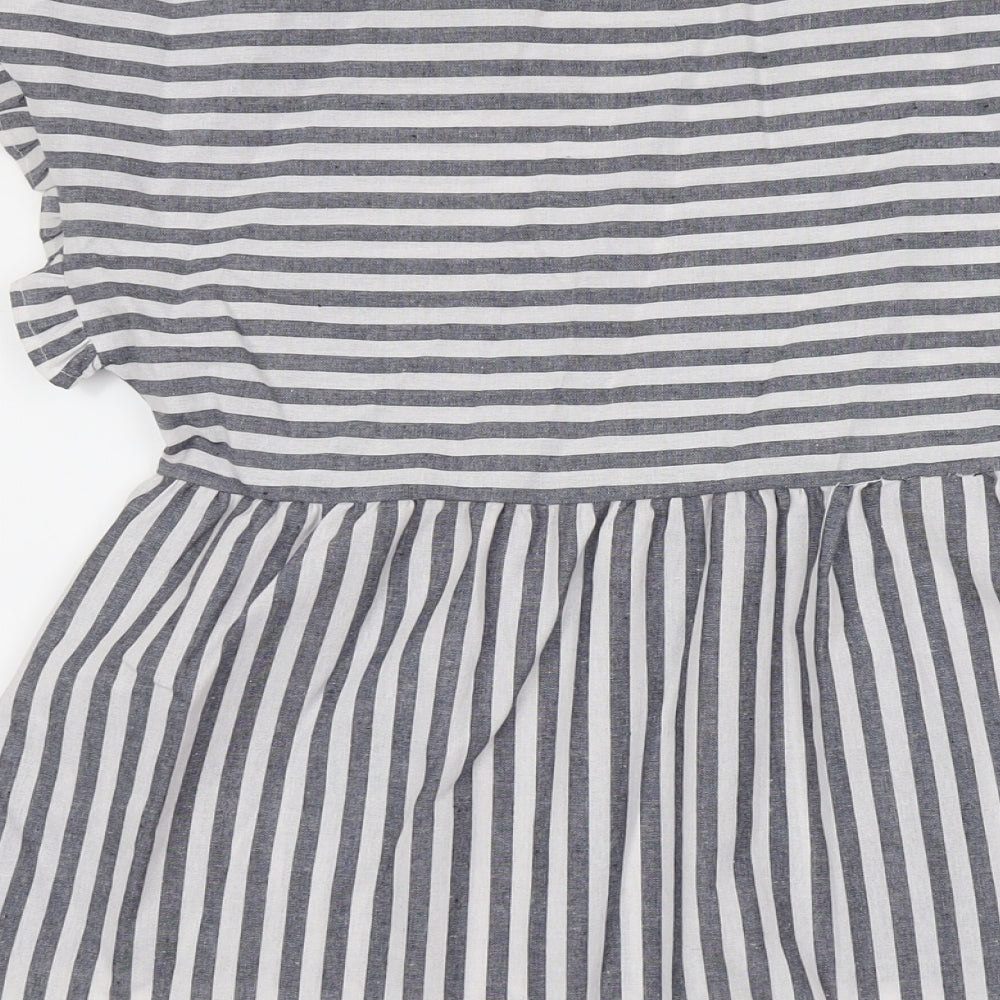 SheIn Womens Grey Striped Polyester Basic Blouse Size M Round Neck