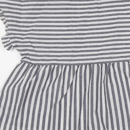 SheIn Womens Grey Striped Polyester Basic Blouse Size M Round Neck