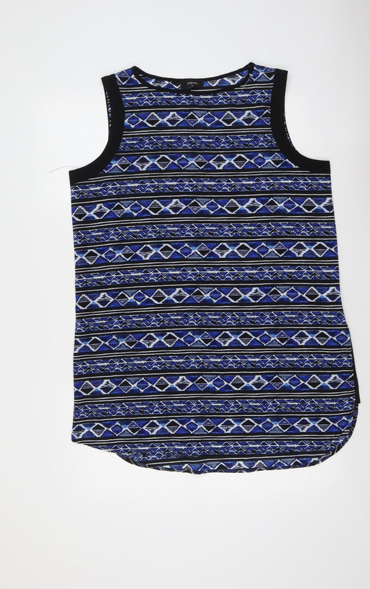 Papaya Womens Blue Geometric Polyester Basic Tank Size 14 Round Neck