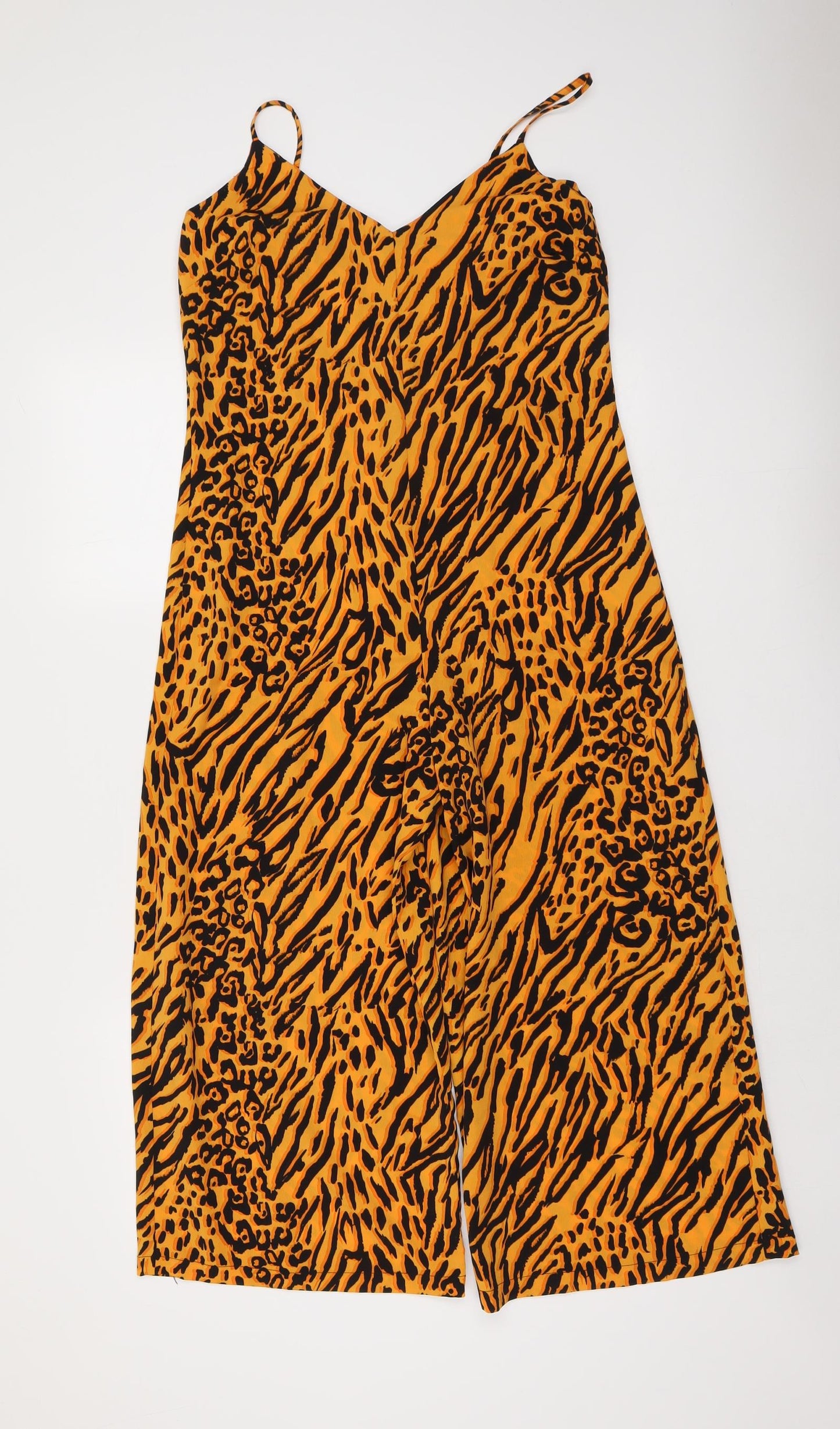 Miss Selfridge Womens Orange Animal Print Polyester Jumpsuit One-Piece Size 8 Zip