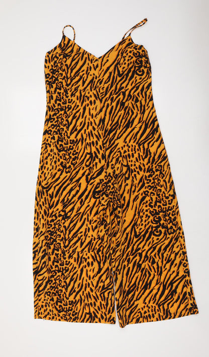 Miss Selfridge Womens Orange Animal Print Polyester Jumpsuit One-Piece Size 8 Zip