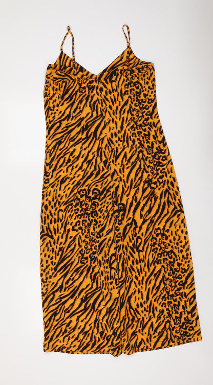 Miss Selfridge Womens Orange Animal Print Polyester Jumpsuit One-Piece Size 8 Zip