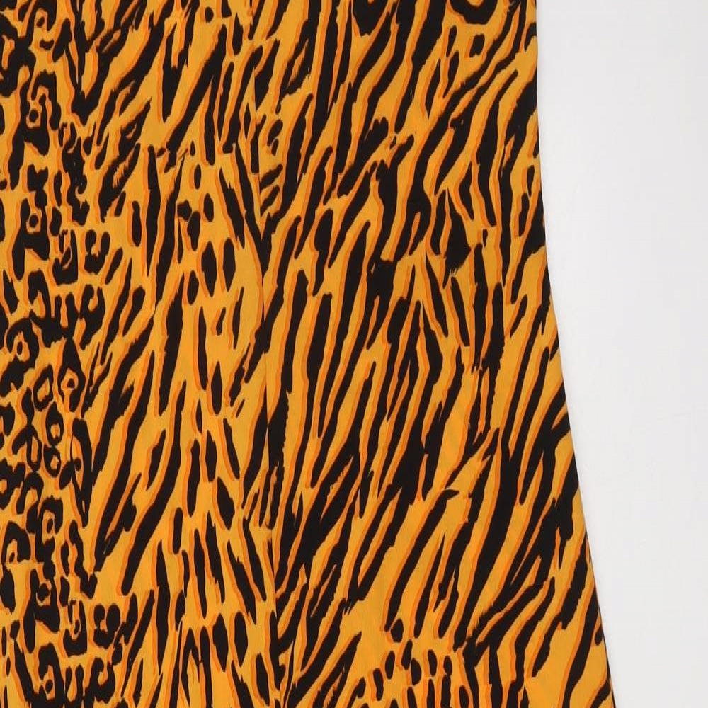 Miss Selfridge Womens Orange Animal Print Polyester Jumpsuit One-Piece Size 8 Zip