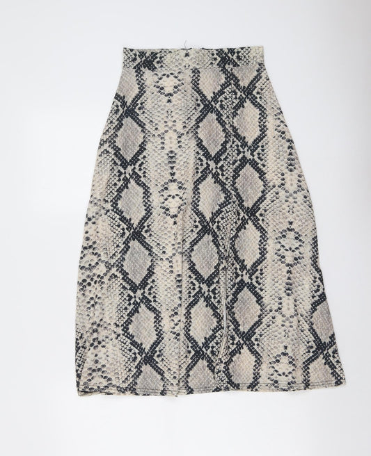 PRETTYLITTLETHING Womens Beige Animal Print Polyester A-Line Skirt Size 8 Zip - Snake Skin Print