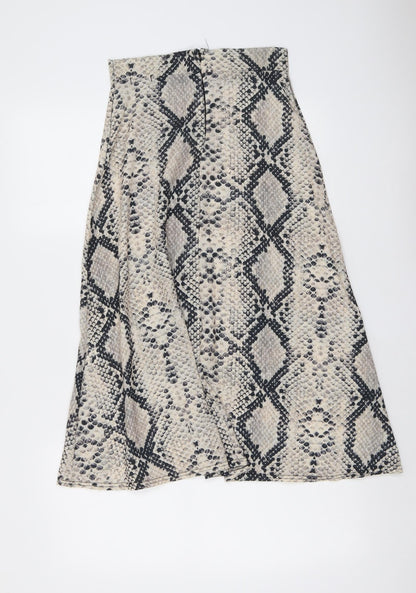 PRETTYLITTLETHING Womens Beige Animal Print Polyester A-Line Skirt Size 8 Zip - Snake Skin Print