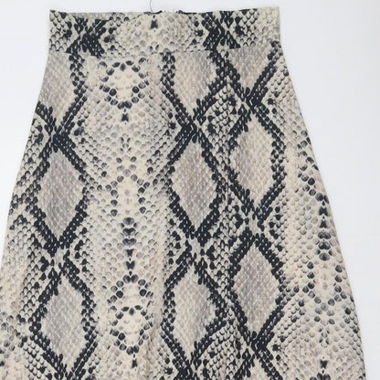 PRETTYLITTLETHING Womens Beige Animal Print Polyester A-Line Skirt Size 8 Zip - Snake Skin Print