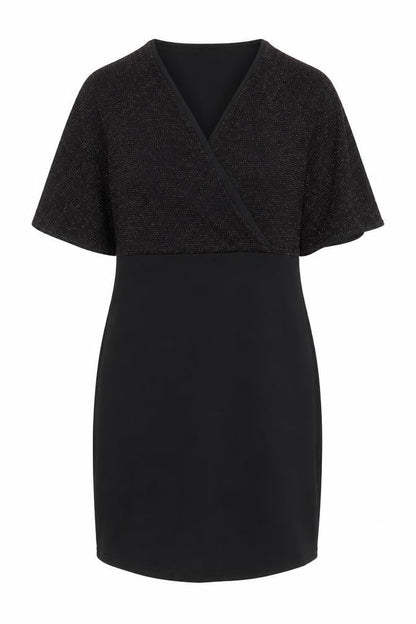Select Womens Black Geometric Polyester Shift Size 14 V-Neck Pullover