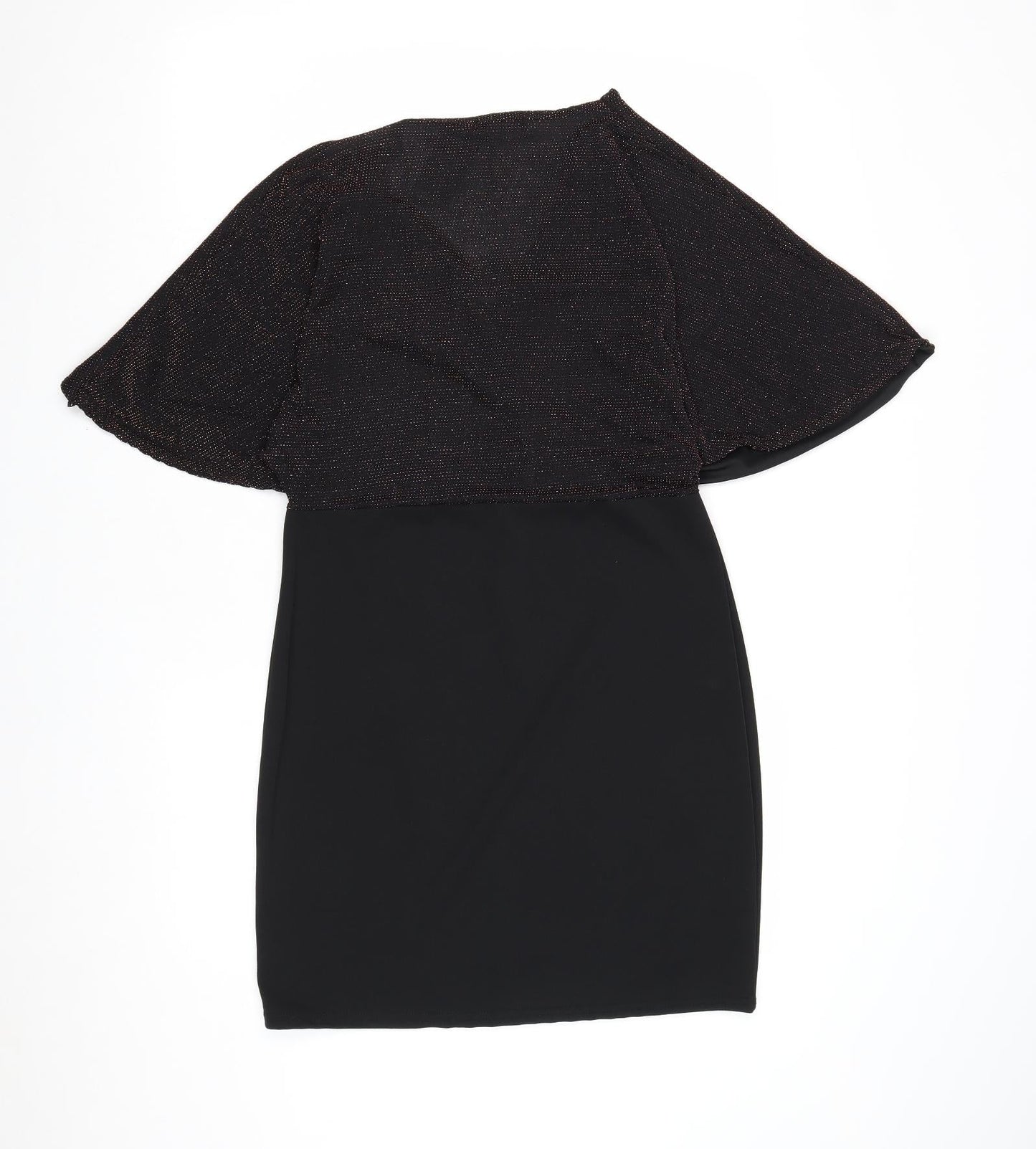 Select Womens Black Geometric Polyester Shift Size 14 V-Neck Pullover
