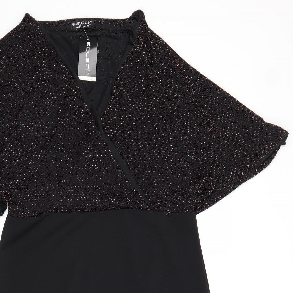 Select Womens Black Geometric Polyester Shift Size 14 V-Neck Pullover