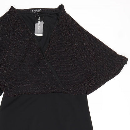 Select Womens Black Geometric Polyester Shift Size 14 V-Neck Pullover