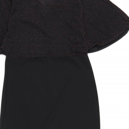 Select Womens Black Geometric Polyester Shift Size 14 V-Neck Pullover