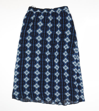 NEXT Womens Blue Geometric Polyester A-Line Skirt Size S Zip