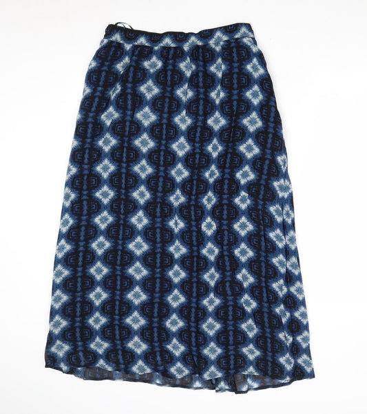 NEXT Womens Blue Geometric Polyester A-Line Skirt Size S Zip