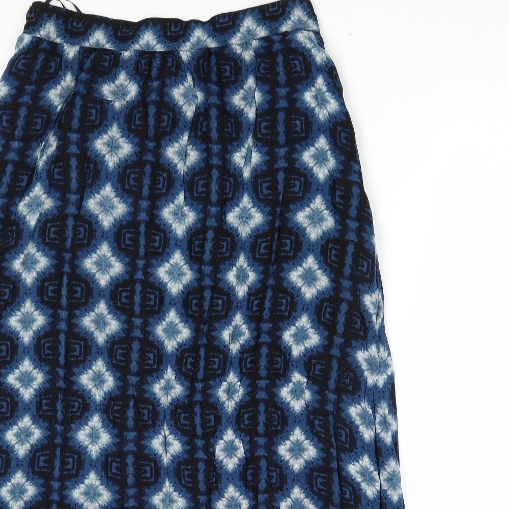 NEXT Womens Blue Geometric Polyester A-Line Skirt Size S Zip