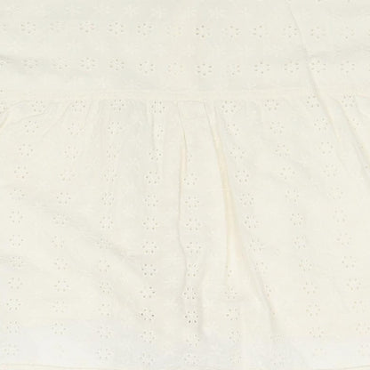 Primark Womens Ivory 100% Cotton Basic Button-Up Size 8 Collared - Tie Front Broderie Anglaise