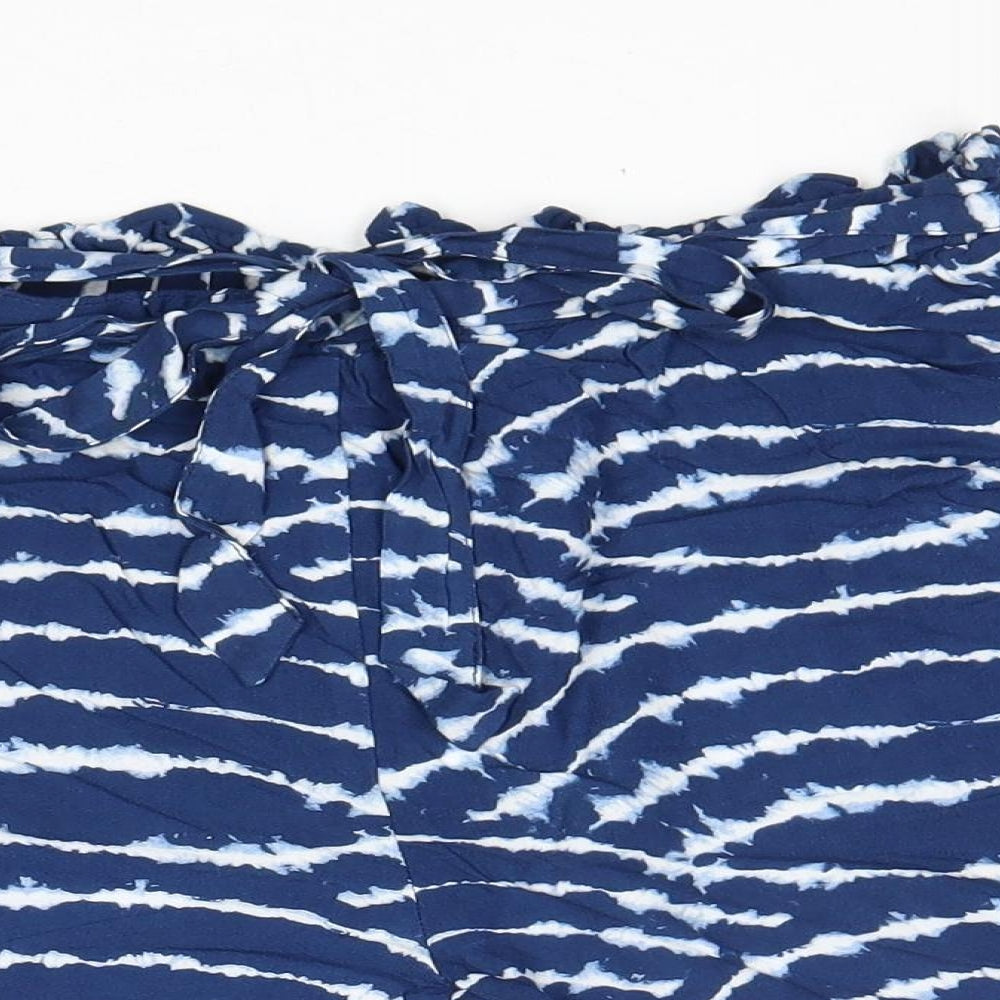 F&F Womens Blue Geometric Viscose Culotte Shorts Size 8 Regular Pull On