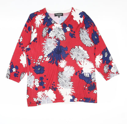 Cerulean Womens Red V-Neck Floral Viscose Pullover Jumper Size M