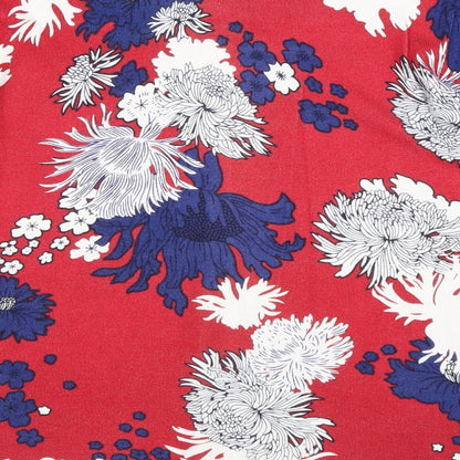 Cerulean Womens Red V-Neck Floral Viscose Pullover Jumper Size M