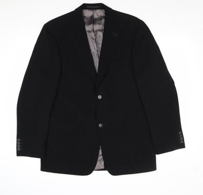 Quattro Mens Black Striped Polyester Jacket Suit Jacket Size 42 Regular