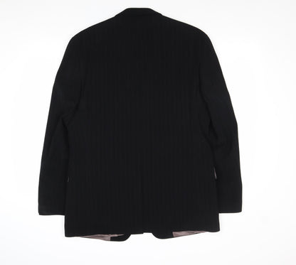 Quattro Mens Black Striped Polyester Jacket Suit Jacket Size 42 Regular