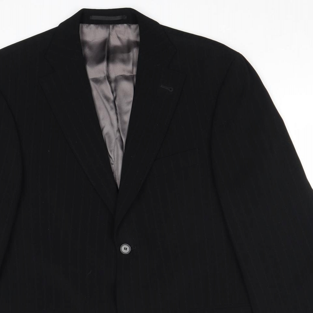 Quattro Mens Black Striped Polyester Jacket Suit Jacket Size 42 Regular