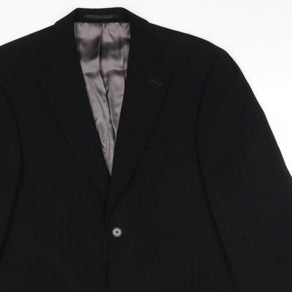 Quattro Mens Black Striped Polyester Jacket Suit Jacket Size 42 Regular