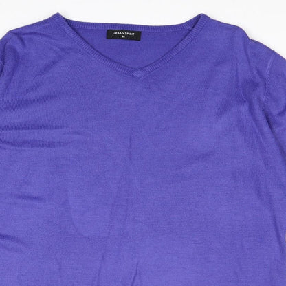 UrbanSpirit Mens Purple V-Neck Acrylic Pullover Jumper Size M Long Sleeve