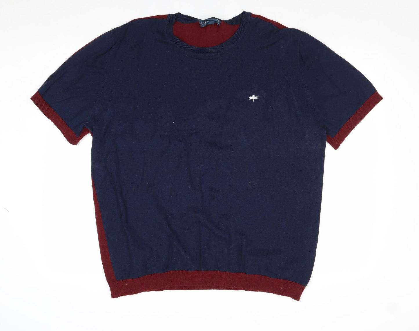 Easy Mens Blue Round Neck Cotton Pullover Jumper Size 2XL Short Sleeve