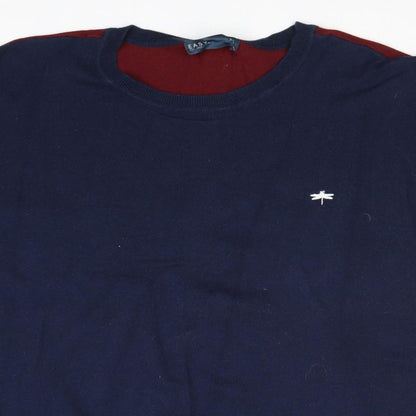 Easy Mens Blue Round Neck Cotton Pullover Jumper Size 2XL Short Sleeve