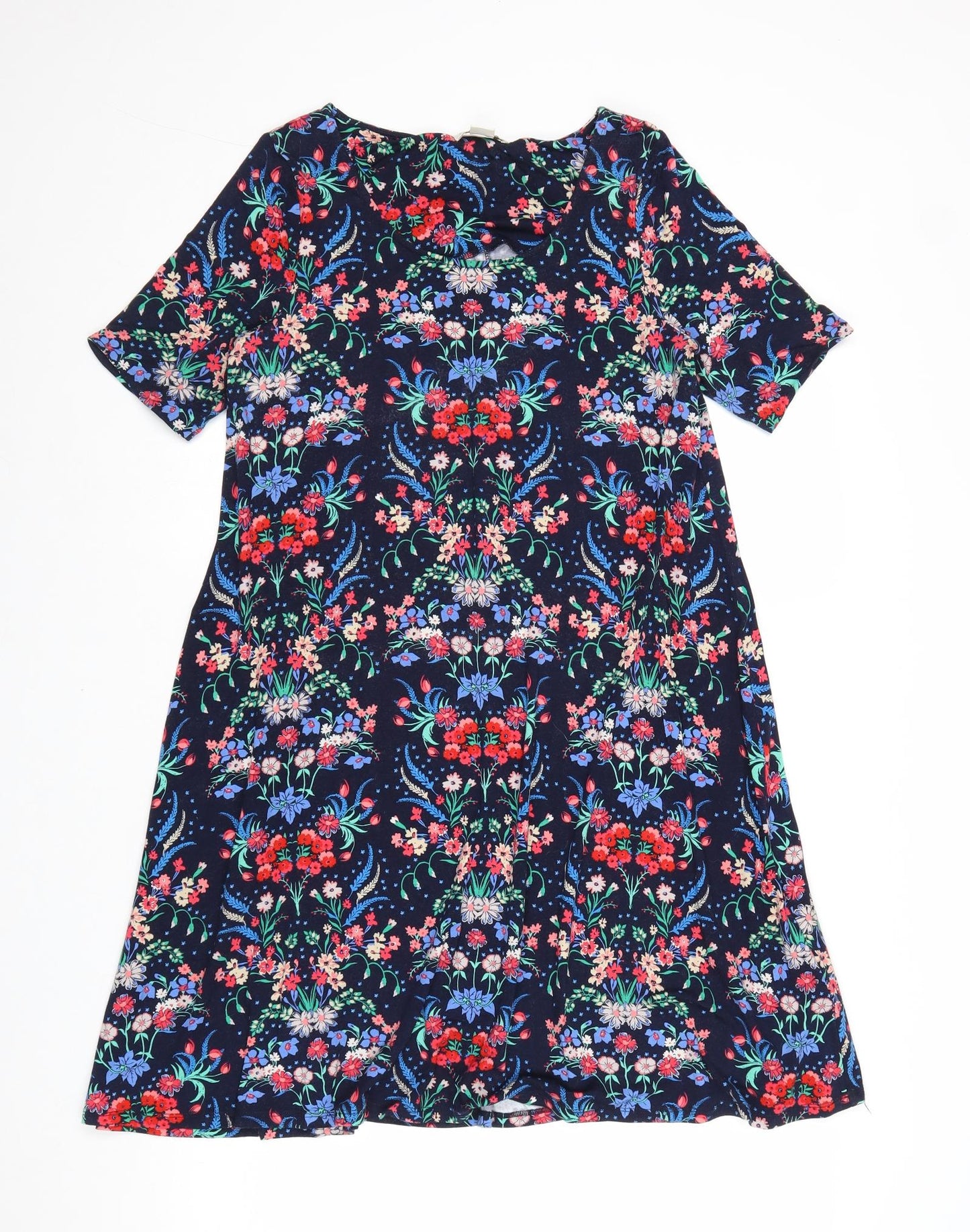 Monsoon Womens Blue Floral Viscose A-Line Size 10 Round Neck Pullover