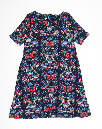 Monsoon Womens Blue Floral Viscose A-Line Size 10 Round Neck Pullover