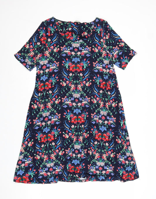 Monsoon Womens Blue Floral Viscose A-Line Size 10 Round Neck Pullover