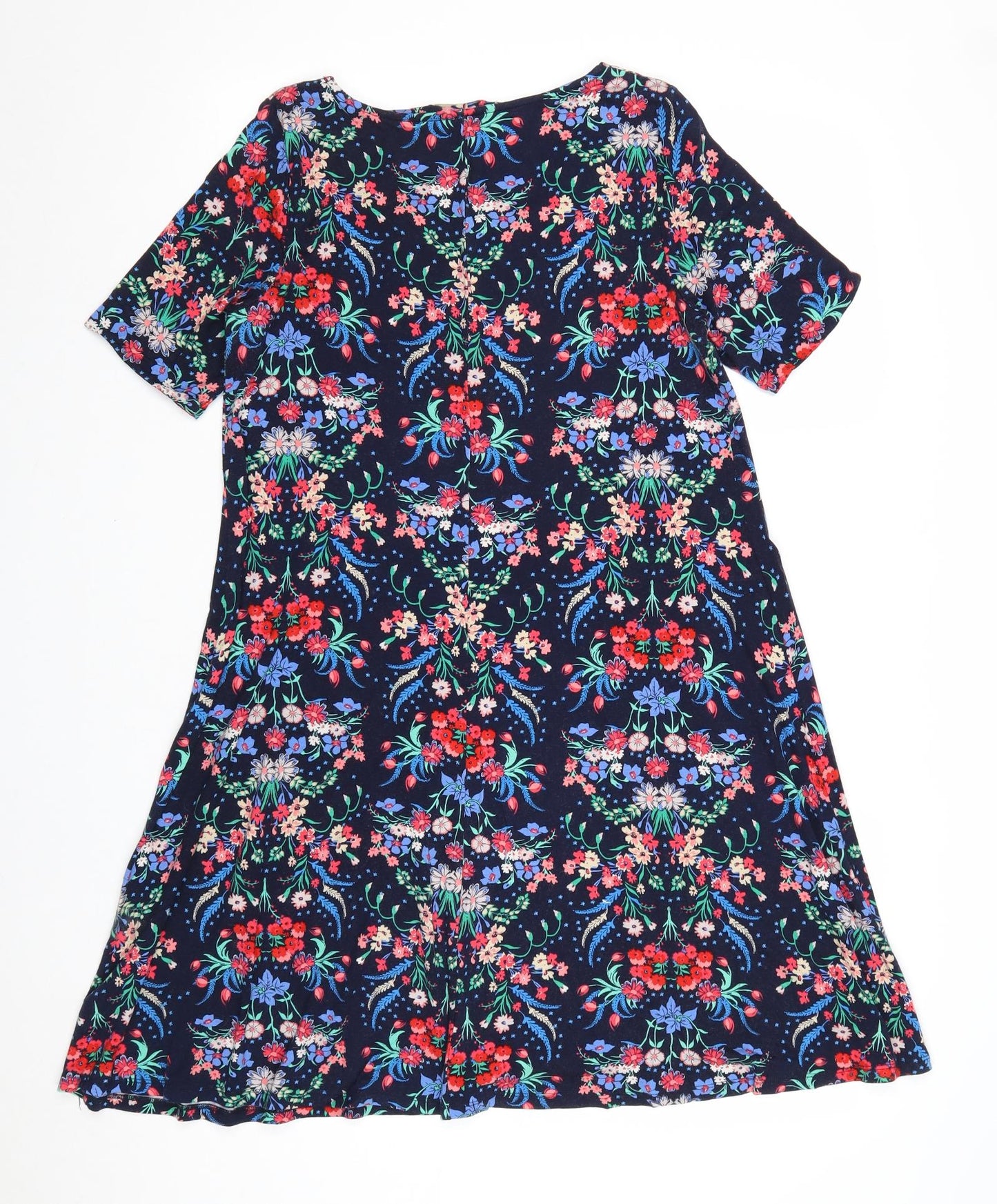 Monsoon Womens Blue Floral Viscose A-Line Size 10 Round Neck Pullover