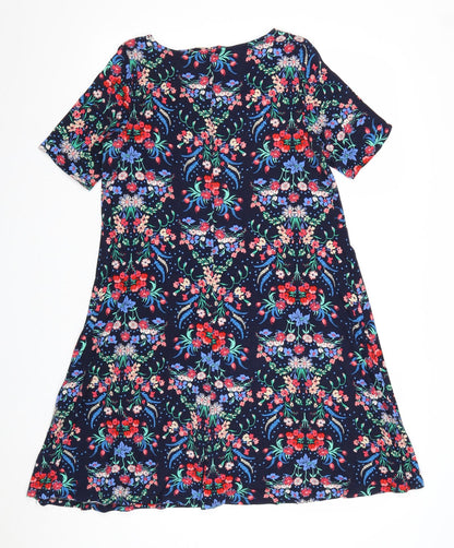 Monsoon Womens Blue Floral Viscose A-Line Size 10 Round Neck Pullover