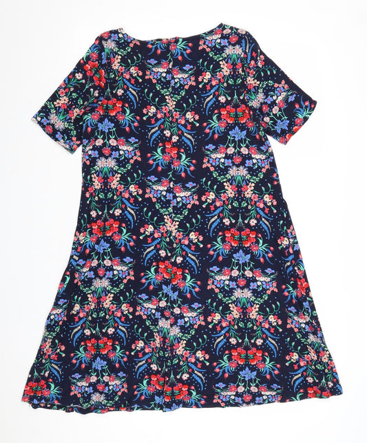 Monsoon Womens Blue Floral Viscose A-Line Size 10 Round Neck Pullover