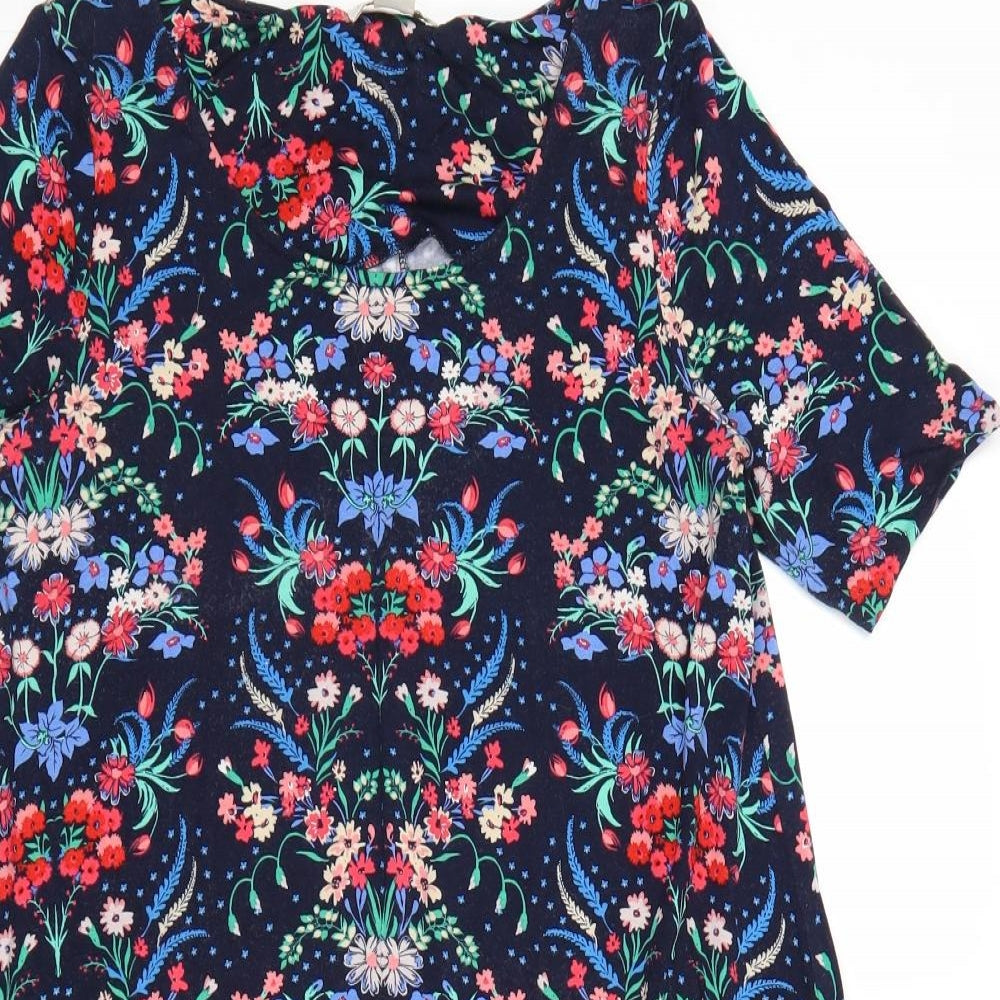 Monsoon Womens Blue Floral Viscose A-Line Size 10 Round Neck Pullover