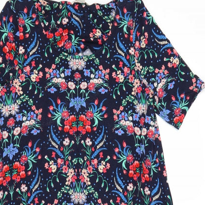 Monsoon Womens Blue Floral Viscose A-Line Size 10 Round Neck Pullover