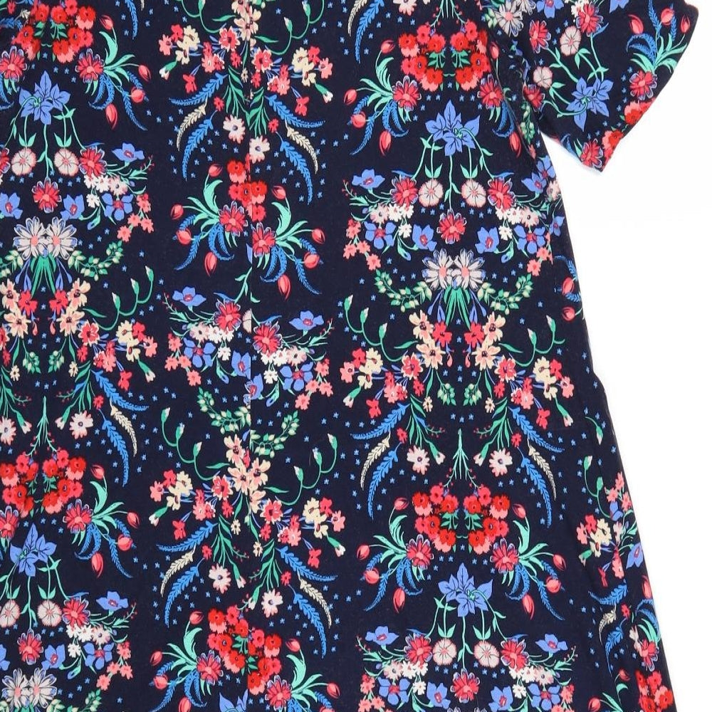 Monsoon Womens Blue Floral Viscose A-Line Size 10 Round Neck Pullover