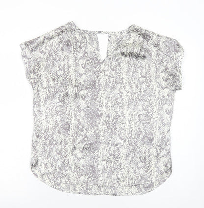 Avon Womens Grey Animal Print Polyester Basic Blouse Size 10 V-Neck - Snake Print