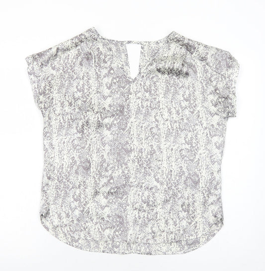 Avon Womens Grey Animal Print Polyester Basic Blouse Size 10 V-Neck - Snake Print