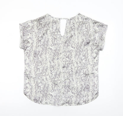 Avon Womens Grey Animal Print Polyester Basic Blouse Size 10 V-Neck - Snake Print