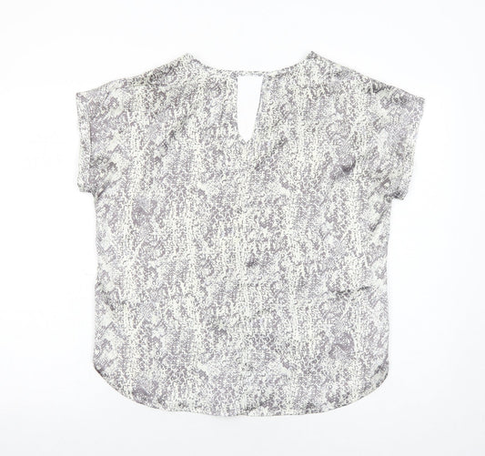 Avon Womens Grey Animal Print Polyester Basic Blouse Size 10 V-Neck - Snake Print